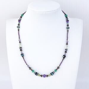 Vintage Sterling Silver 925 Multi-Gemstone Beaded Necklace 16.25"